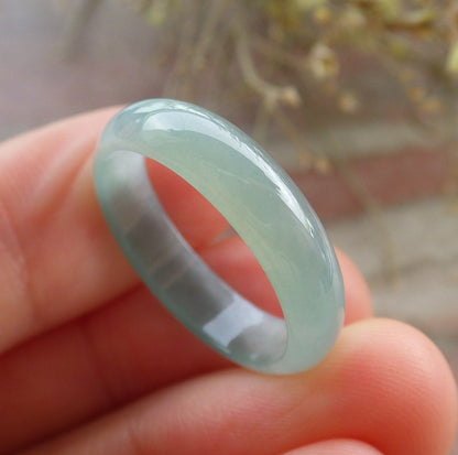 Certified Icy Green Burma 100% Natural A JADE Jadeite Circle RING USA. 7.75 戒指 645561 TN