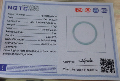 Certified Icy Green Burma 100% Natural A JADE Jadeite Circle RING USA. 7.75 戒指 645561 TN