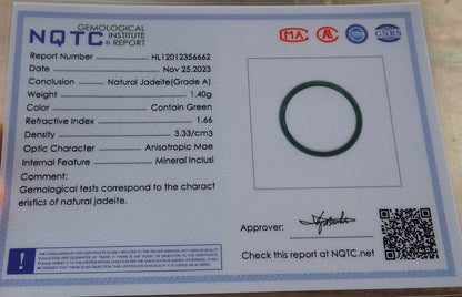 Certified Icy Green Burma 100% Natural A JADE Jadeite Circle RING USA. 8.5 戒指 645569 TN