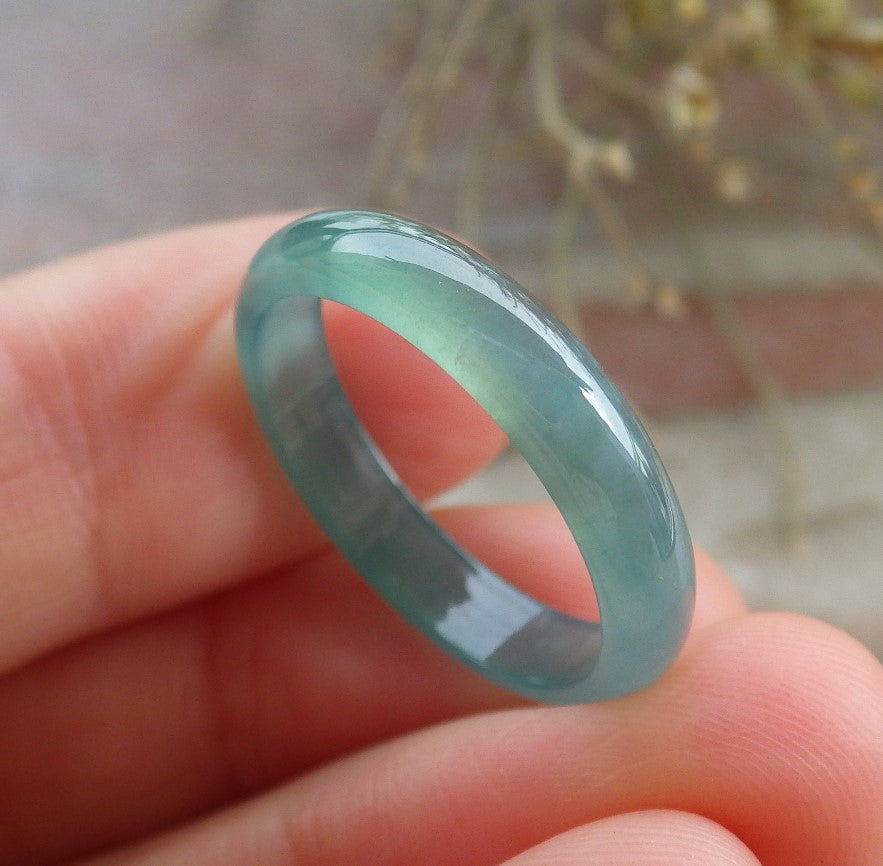 Certified Icy Green Burma 100% Natural A JADE Jadeite Circle RING USA. 7.25 戒指 645586 TN