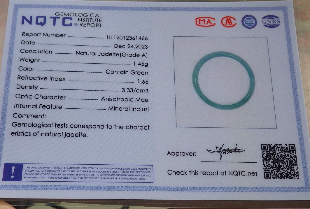 Certified Icy Green Burma 100% Natural A JADE Jadeite Circle RING USA. 7.25 戒指 645586 TN