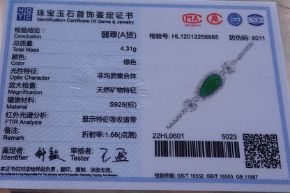 Green Silver 925 Certified A JADE Jadeite Bead Leaf Bracelet Bracelet Diamond Imitation 645623 TN