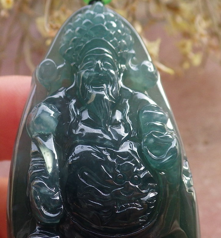 Certified Icy Green Burma 100% Natural A Jade jadeite Pendant Money God Yuan Bao Ruyi Necklace 财神 645700 TN