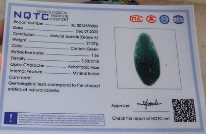 Certified Icy Green Burma 100% Natural A Jade jadeite Pendant Money God Yuan Bao Ruyi Necklace 财神 645700 TN