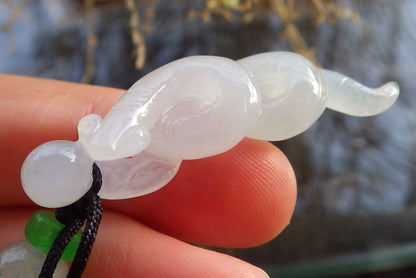 Certified Icy White Burma 100% Natural A Jade jadeite pendant Snake Money Coin Necklace 招财蛇 645709 TN