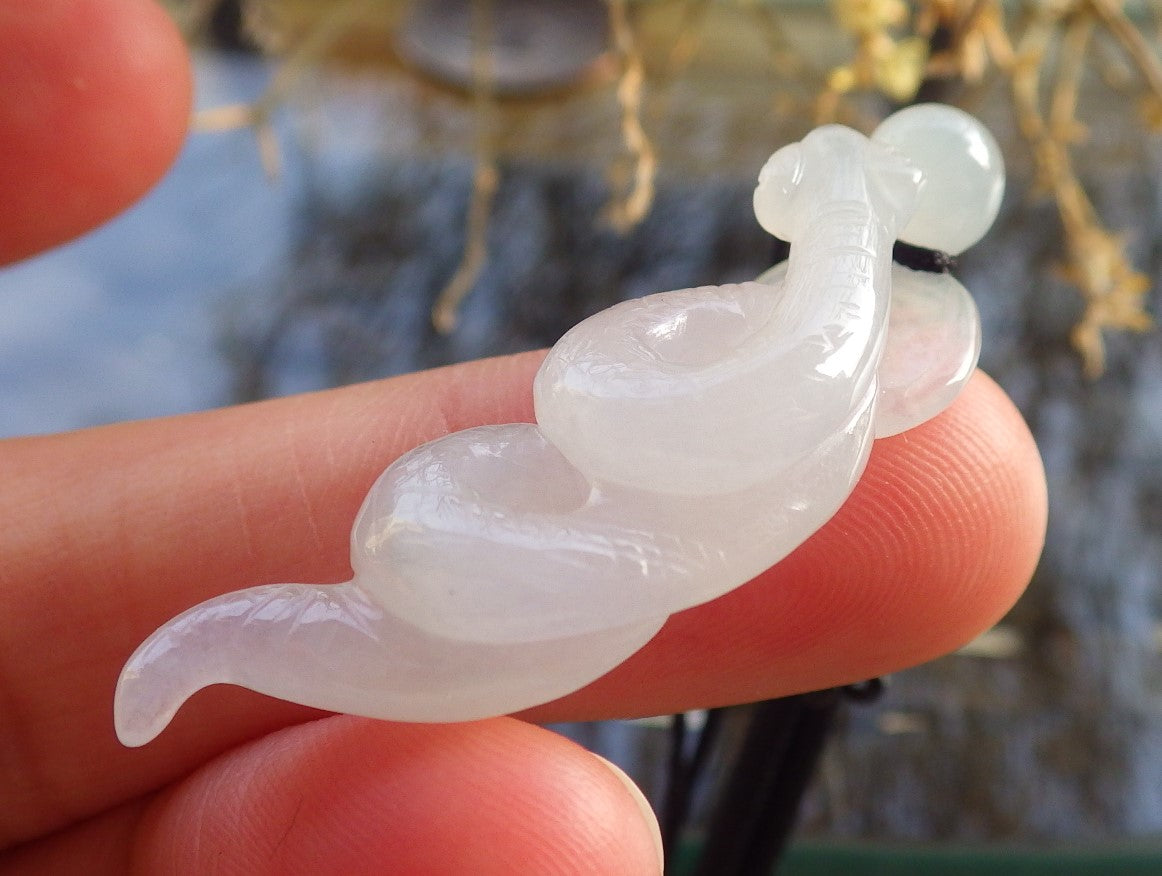 Certified Icy White Burma 100% Natural A Jade jadeite pendant Snake Money Coin Necklace 招财蛇 645709 TN