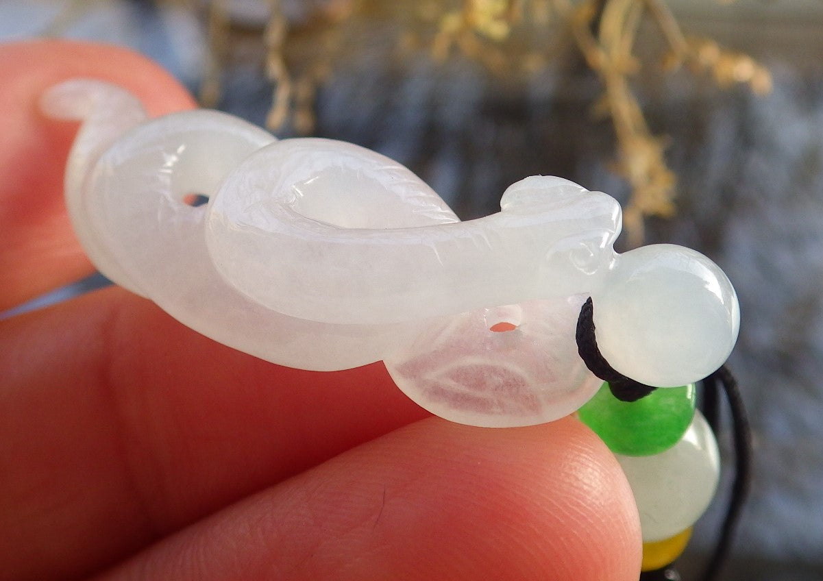 Certified Icy White Burma 100% Natural A Jade jadeite pendant Snake Money Coin Necklace 招财蛇 645709 TN