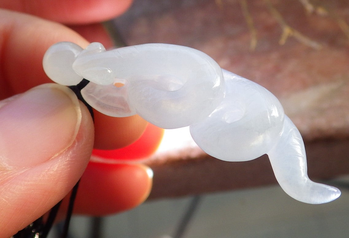 Certified Icy White Burma 100% Natural A Jade jadeite pendant Snake Money Coin Necklace 招财蛇 645709 TN