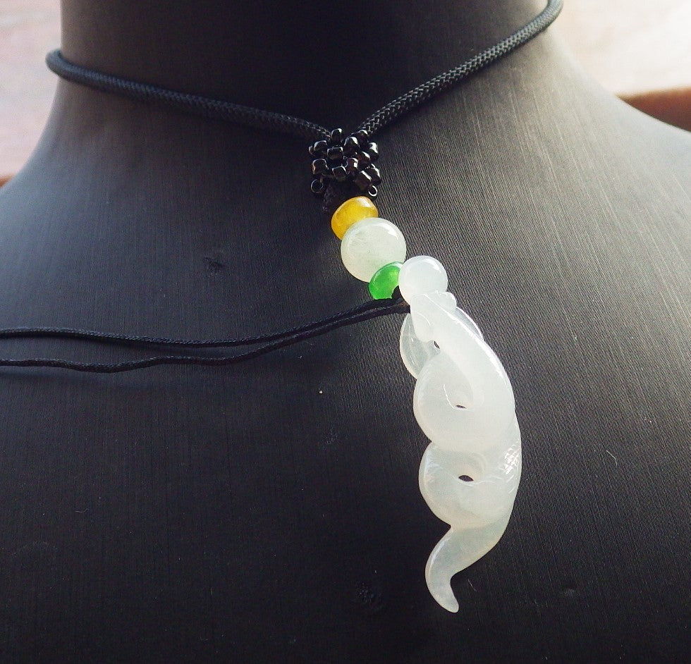 Certified Icy White Burma 100% Natural A Jade jadeite pendant Snake Money Coin Necklace 招财蛇 645709 TN