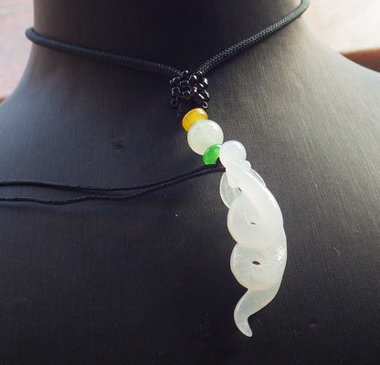 Certified Icy White Burma 100% Natural A Jade jadeite pendant Snake Money Coin Necklace 招财蛇 645709 TN