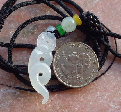 Certified Icy White Burma 100% Natural A Jade jadeite pendant Snake Money Coin Necklace 招财蛇 645709 TN