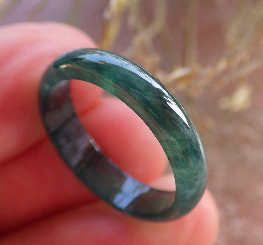 Certified Icy Green Burma 100% Natural A JADE Jadeite  Circle RING USA. 7.5 戒指 645941 TN