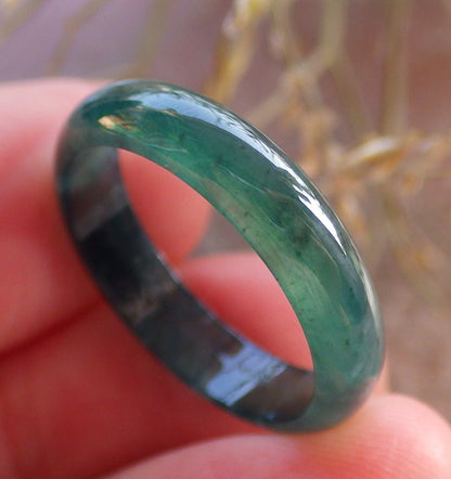 Certified Icy Green Burma 100% Natural A JADE Jadeite  Circle RING USA. 7.5 戒指 645941 TN