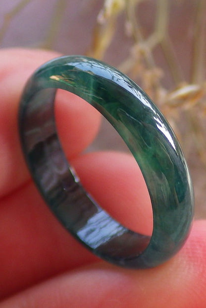 Certified Icy Green Burma 100% Natural A JADE Jadeite  Circle RING USA. 7.5 戒指 645941 TN