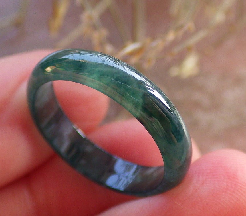 Certified Icy Green Burma 100% Natural A JADE Jadeite  Circle RING USA. 7.5 戒指 645941 TN