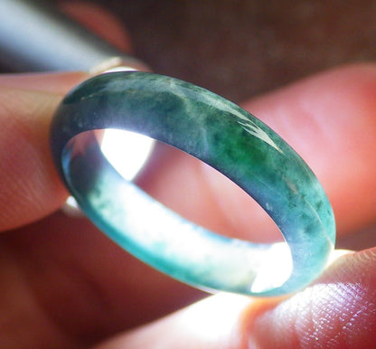 Certified Icy Green Burma 100% Natural A JADE Jadeite  Circle RING USA. 7.5 戒指 645941 TN