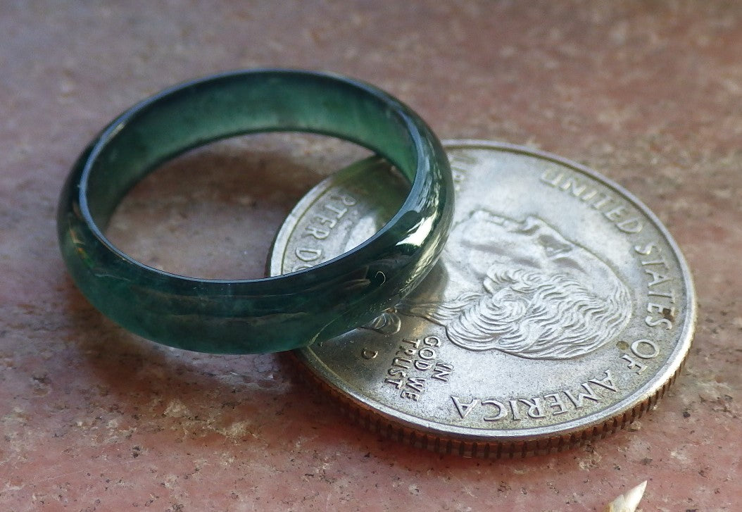 Certified Icy Green Burma 100% Natural A JADE Jadeite  Circle RING USA. 7.5 戒指 645941 TN