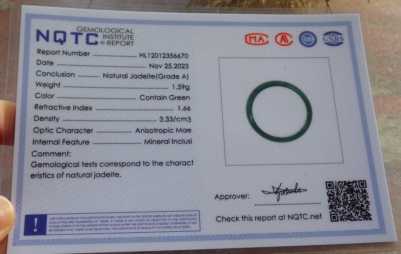Certified Icy Green Burma 100% Natural A JADE Jadeite  Circle RING USA. 7.5 戒指 645941 TN