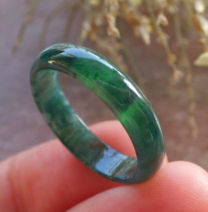 Certified Icy Green Burma 100% Natural A JADE Jadeite Circle RING USA. 7 戒指 645981 TN