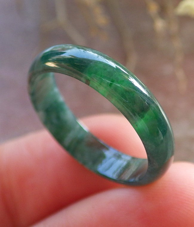 Certified Icy Green Burma 100% Natural A JADE Jadeite Circle RING USA. 7 戒指 645981 TN