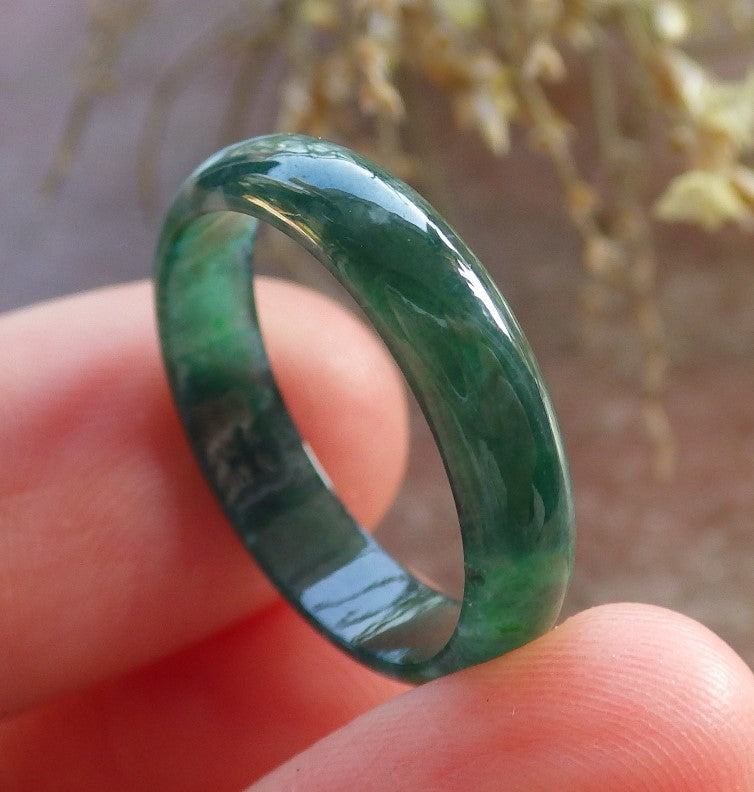 Certified Icy Green Burma 100% Natural A JADE Jadeite Circle RING USA. 7 戒指 645981 TN