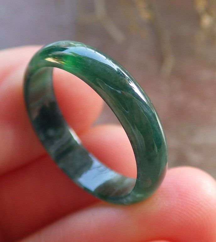 Certified Icy Green Burma 100% Natural A JADE Jadeite Circle RING USA. 7 戒指 645981 TN