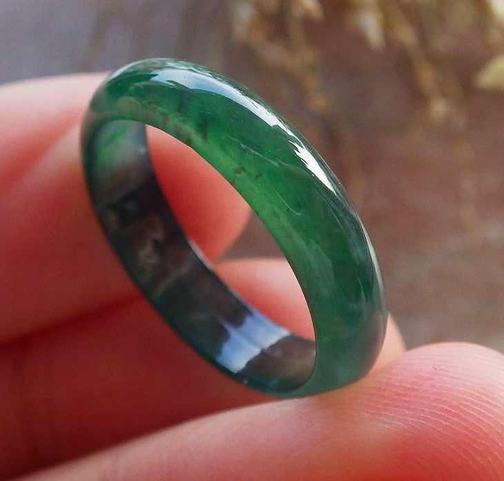 Certified Icy Green Burma 100% Natural A JADE Jadeite  Circle RING USA. 6.25 戒指 646001 TN