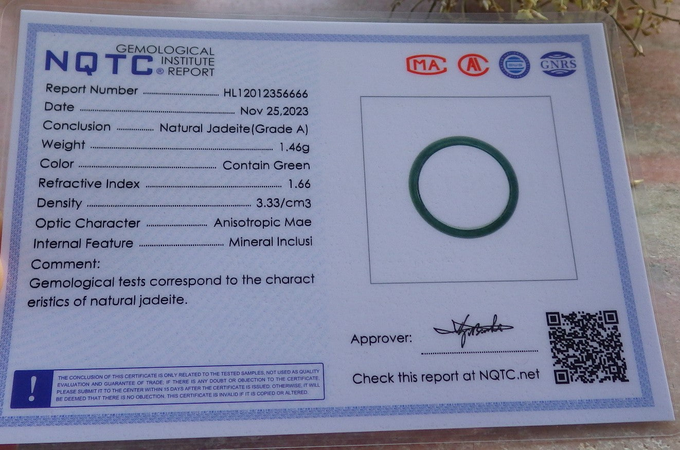 Certified Icy Green Burma 100% Natural A JADE Jadeite  Circle RING USA. 6.25 戒指 646001 TN