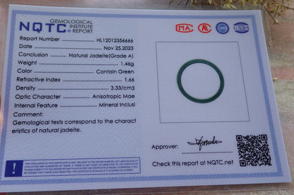 Certified Icy Green Burma 100% Natural A JADE Jadeite  Circle RING USA. 6.25 戒指 646001 TN