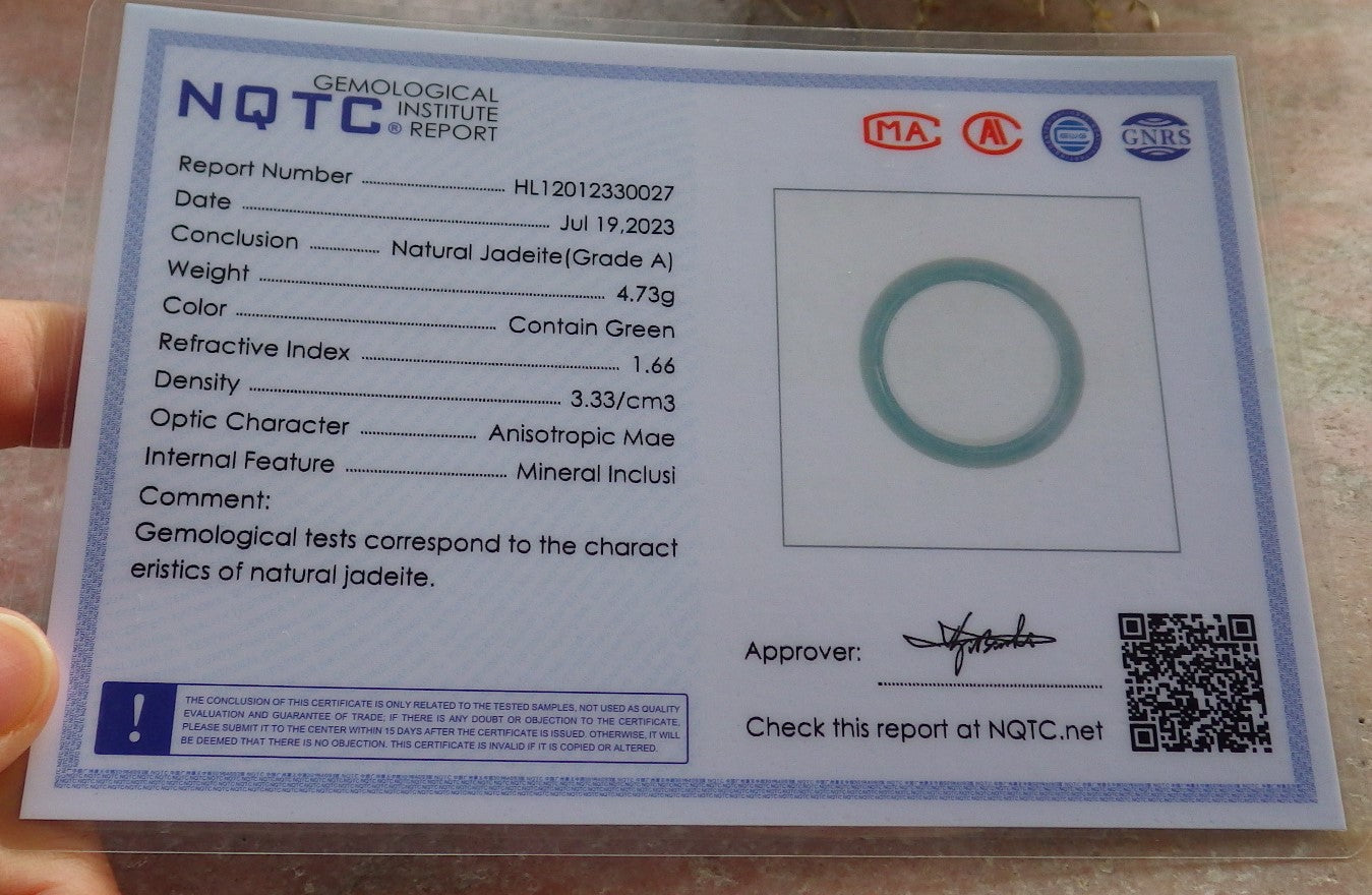 Certified Icy Green Burma 100% Natural A JADE Jadeite  Circle RING USA. 8.75 戒指 646020 TN