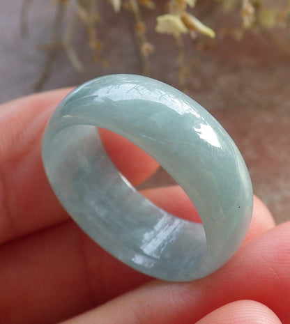 Certified Icy Green Burma 100% Natural A JADE Jadeite Circle RING USA. 9 戒指 646035 TN