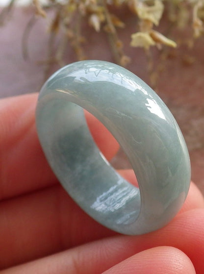 Certified Icy Green Burma 100% Natural A JADE Jadeite Circle RING USA. 9 戒指 646053 TN
