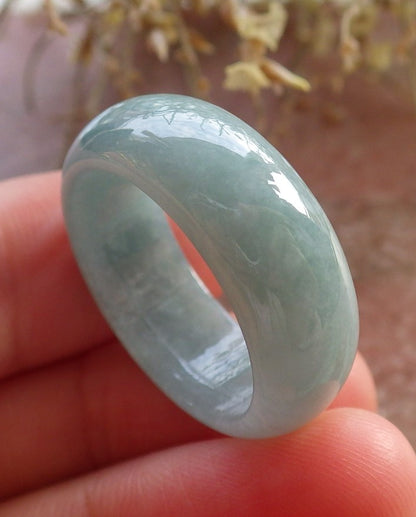 Certified Icy Green Burma 100% Natural A JADE Jadeite Circle RING USA. 9 戒指 646053 TN