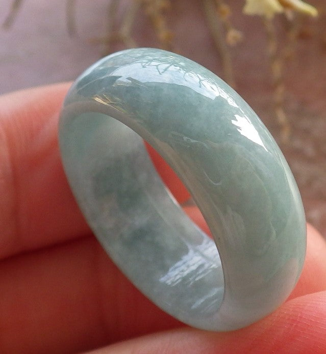 Certified Icy Green Burma 100% Natural A JADE Jadeite Circle RING USA. 9 戒指 646053 TN