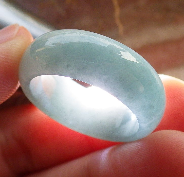 Certified Icy Green Burma 100% Natural A JADE Jadeite Circle RING USA. 9 戒指 646053 TN