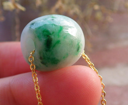 Certified Green Burma 100% Natural A Jade Circle Bead Donut Necklace 路路通 646136 TN