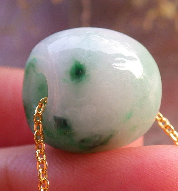 Certified Green Burma 100% Natural A Jade Circle Bead Donut Necklace 路路通 646136 TN