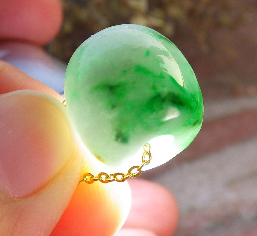 Certified Green Burma 100% Natural A Jade Circle Bead Donut Necklace 路路通 646136 TN