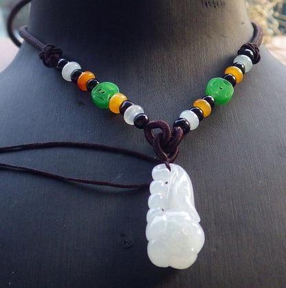 Certified Icy White Burma 100% Natural A Jade jadeite pendant Rose Flower Necklace 花开富贵 646154 TN
