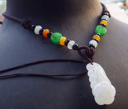 Certified Icy White Burma 100% Natural A Jade jadeite pendant Rose Flower Necklace 花开富贵 646154 TN