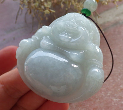 Certified Green Burma 100% Natural A Jade jadeite pendant Happy Buddha God Necklace 开心佛 646181 TN