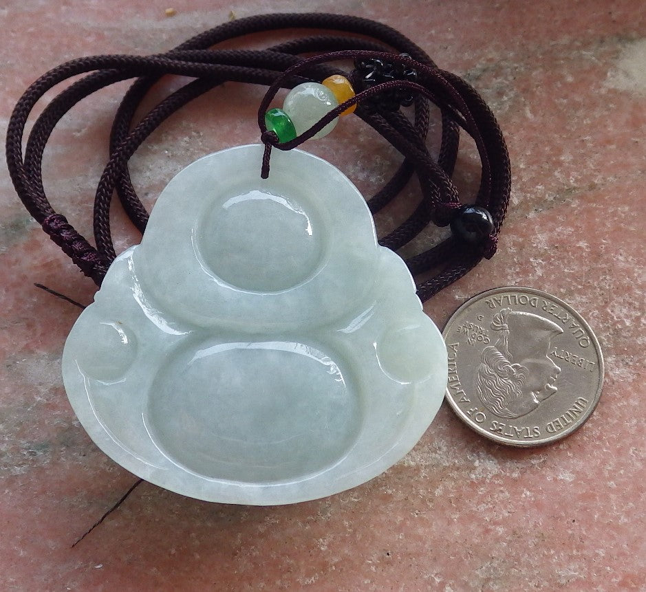 Certified Green Burma 100% Natural A Jade jadeite pendant Happy Buddha God Necklace 开心佛 646181 TN