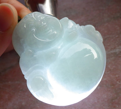 Certified Green Burma 100% Natural A Jade jadeite pendant Happy Buddha God Necklace 开心佛 646189 TN