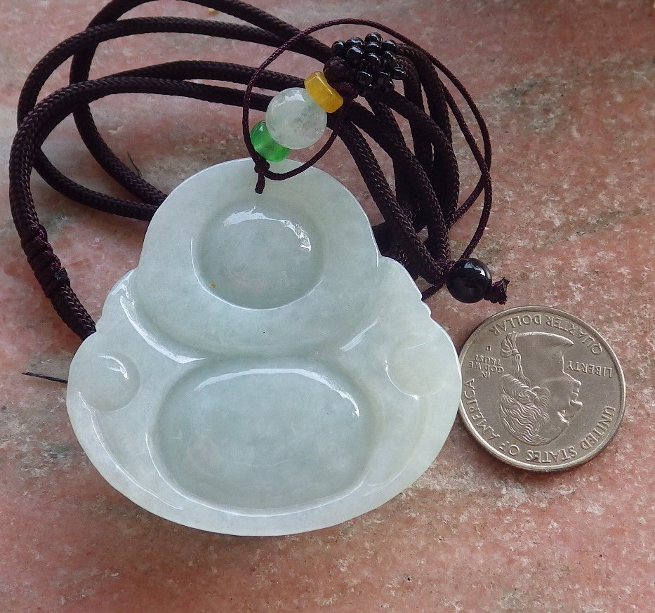 Certified Green Burma 100% Natural A Jade jadeite pendant Happy Buddha God Necklace 开心佛 646189 TN