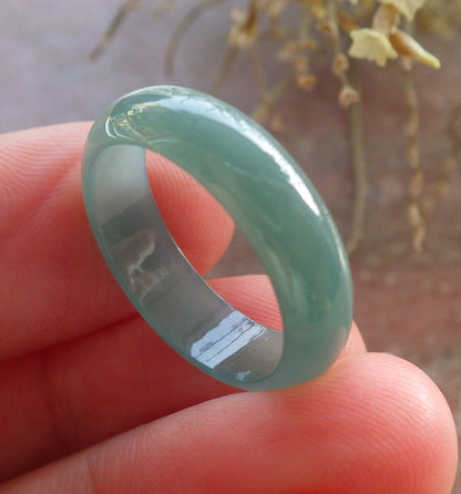 Certified Icy Green Burma 100% Natural A JADE Jadeite Circle RING USA. 6.5 戒指 646227 TN