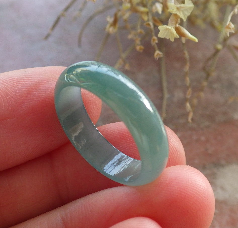 Certified Icy Green Burma 100% Natural A JADE Jadeite Circle RING USA. 6.5 戒指 646227 TN