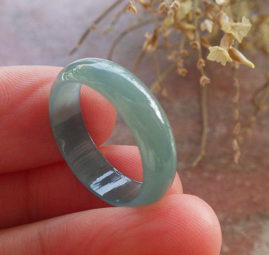 Certified Icy Green Burma 100% Natural A JADE Jadeite Circle RING USA. 6.5 戒指 646227 TN