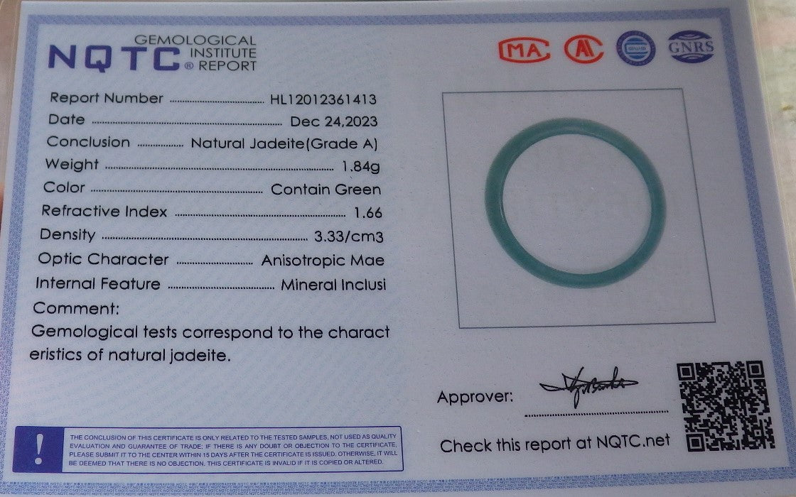 Certified Icy Green Burma 100% Natural A JADE Jadeite Circle RING USA. 6.5 戒指 646227 TN