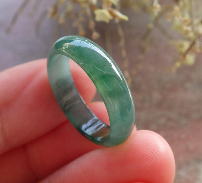 Certified Icy Green Burma 100% Natural A JADE Jadeite Circle RING USA. 6.5 戒指 646268 TN