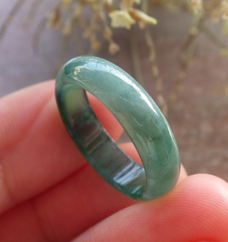 Certified Icy Green Burma 100% Natural A JADE Jadeite Circle RING USA. 6.5 戒指 646268 TN